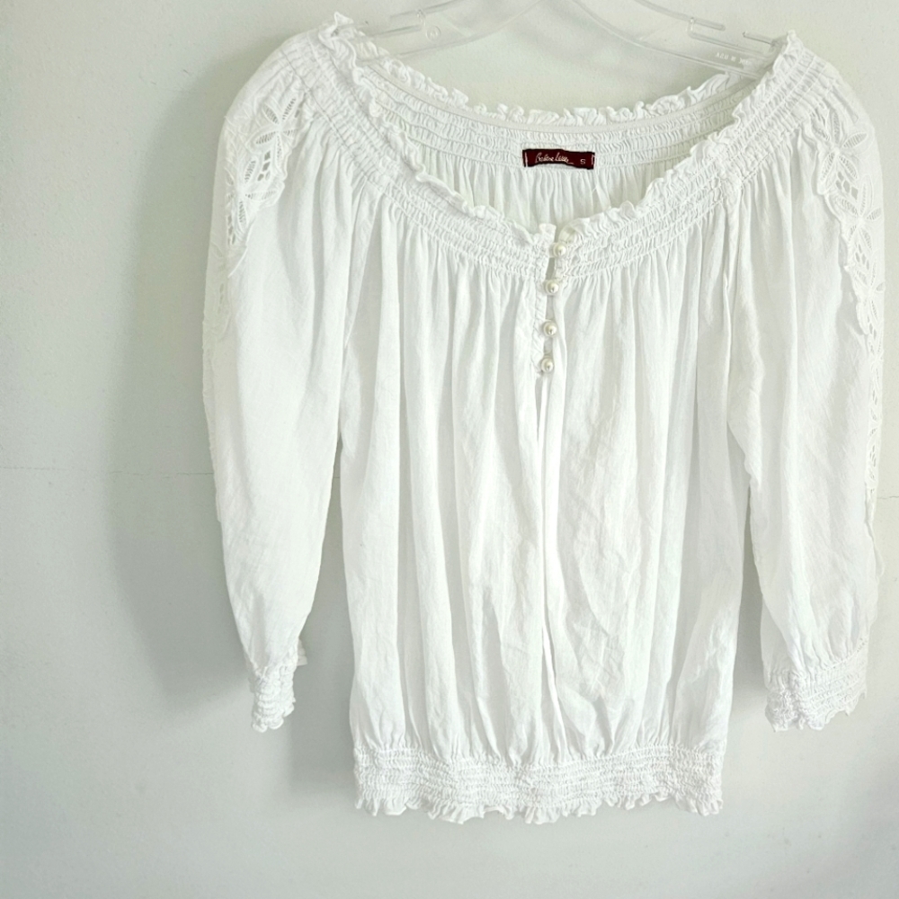 Barbara Lesser White Peasant Style Eyelet Blouse